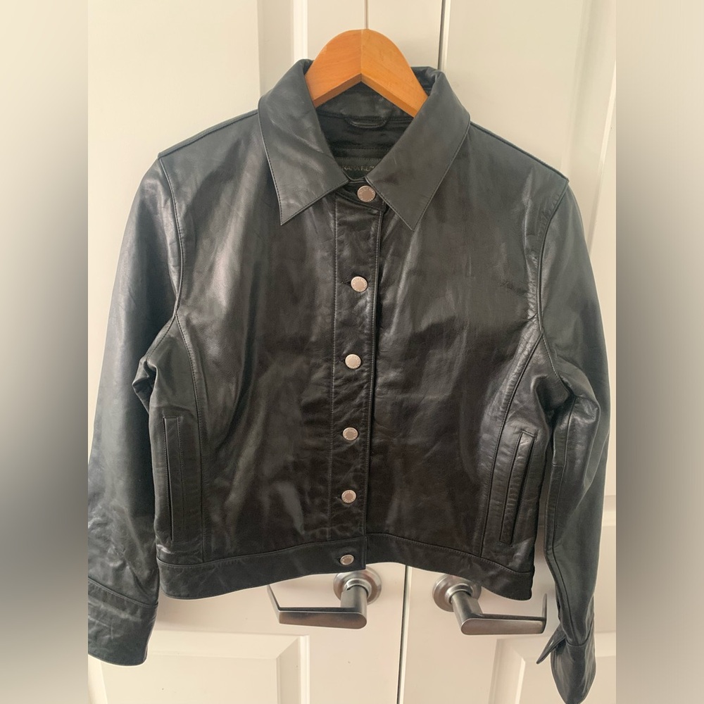 Banana Republic Woman’s Black Leather Snap-Front Jacket